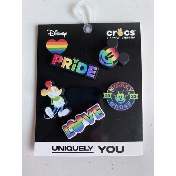 5 Pc Crocs Authentic Jibbitz Charms Disney Mickey Mouse Pride Pack Love Rainbow - Picture 1 of 8